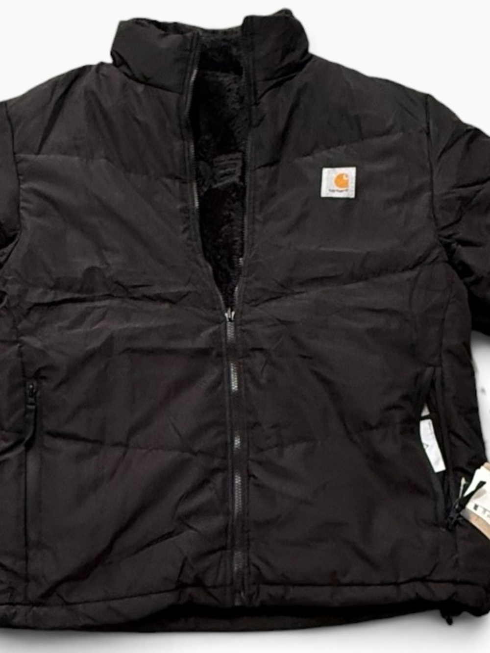 NWT Carhartt Cullen Reversible Black Down puffer Fleece Lined Jacket - Picture 2 of 6